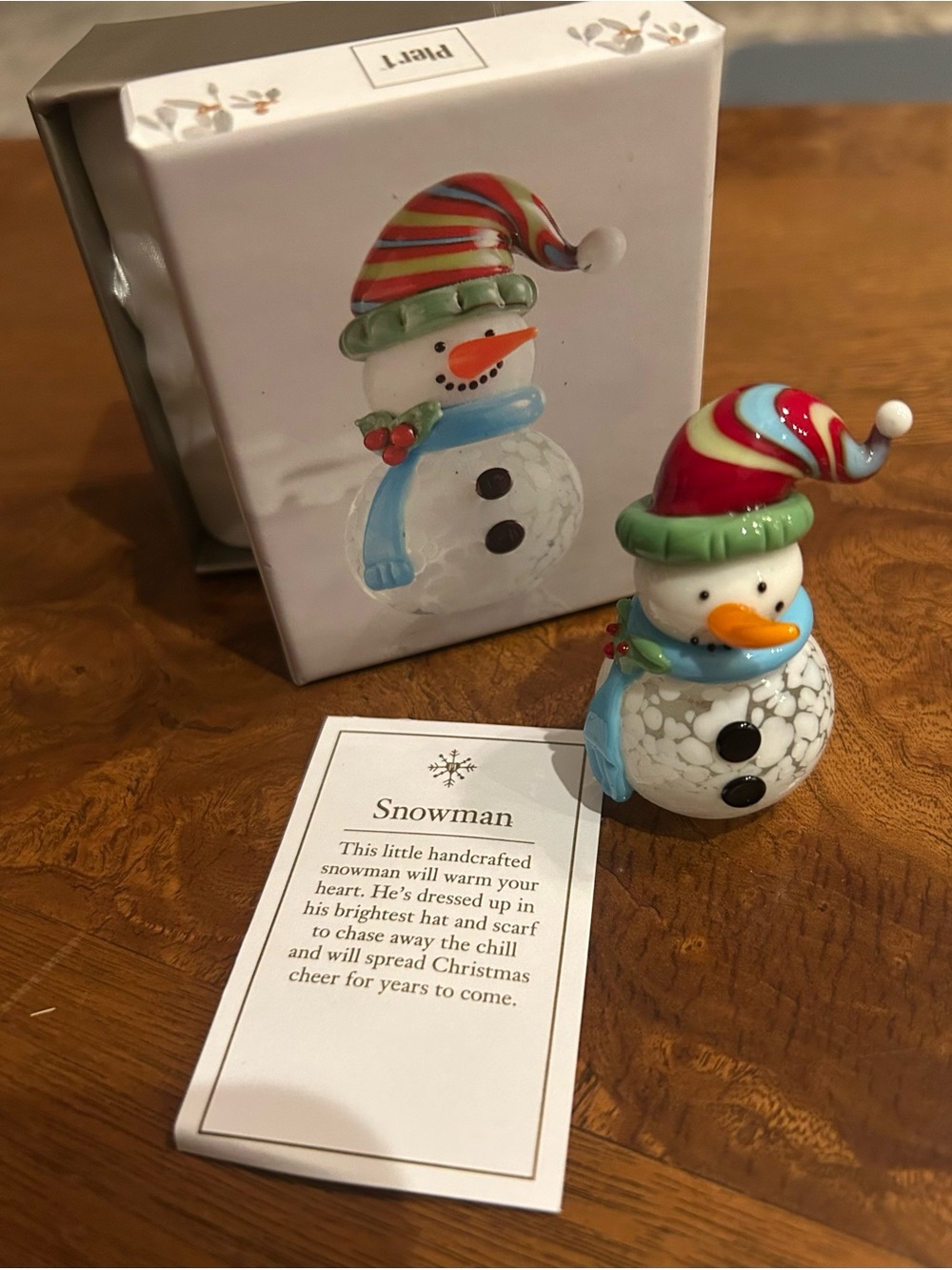 Pier 1 Multicolor Striped Hat Snowman Figurine